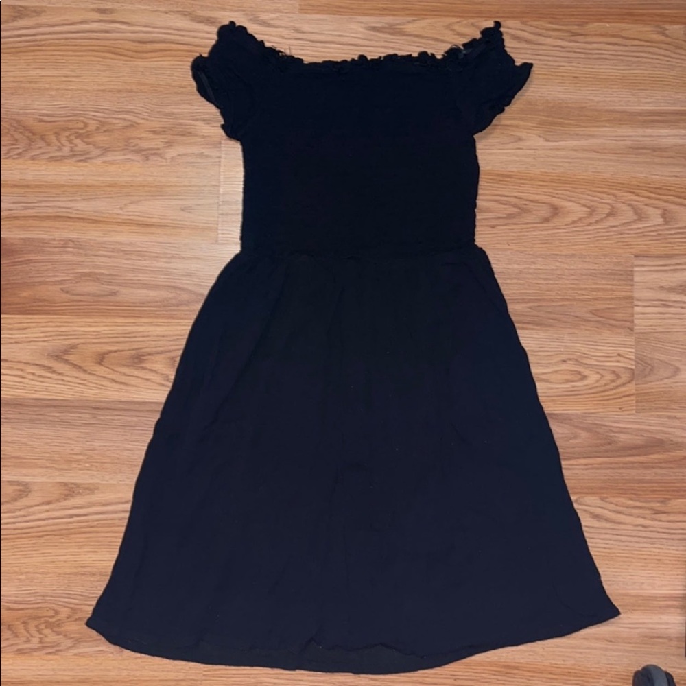 H&M Divided Black Smocked Off the Shoulder Dress Size 4 Small